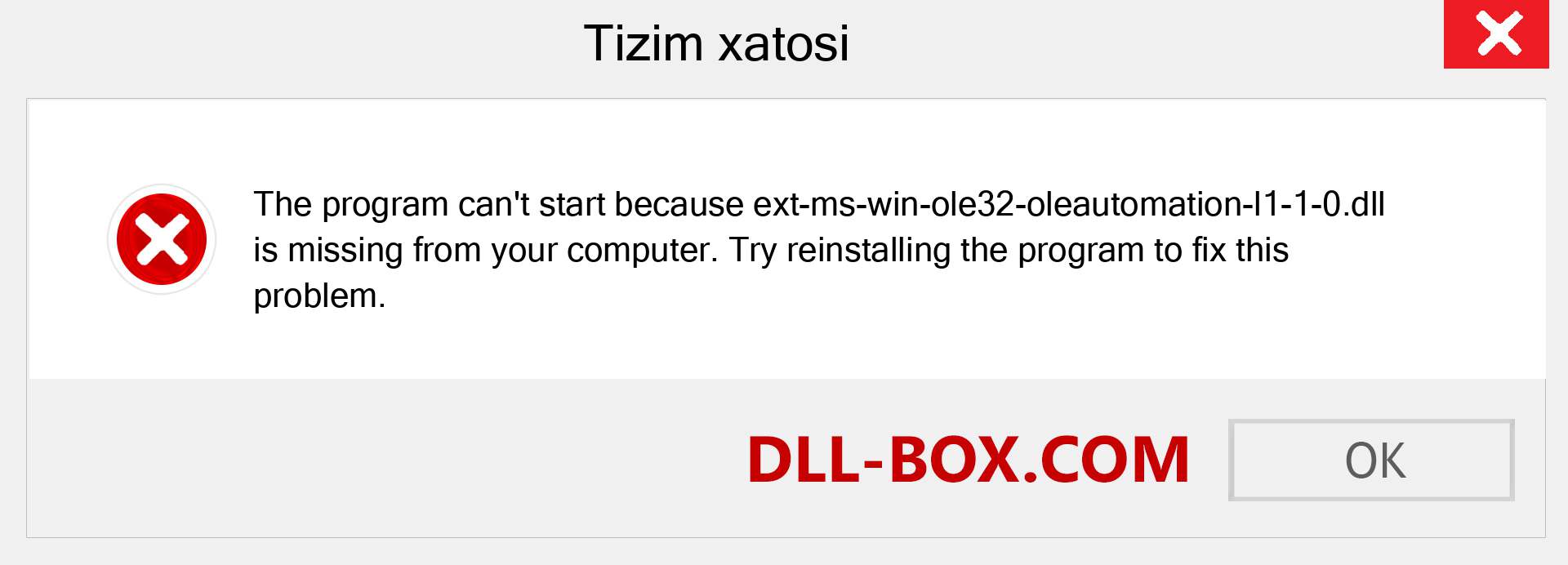 ext-ms-win-ole32-oleautomation-l1-1-0.dll fayli yo'qolganmi?. Windows 7, 8, 10 uchun yuklab olish - Windowsda ext-ms-win-ole32-oleautomation-l1-1-0 dll etishmayotgan xatoni tuzating, rasmlar, rasmlar